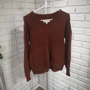 Wild Skye Ladies Rust Color V-neck Chenille Sweater